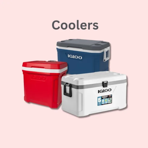Wide range of durable, heavy-duty ice coolers in various sizes for beach limes, camping, and outdoor events in Trinidad and Tobago.